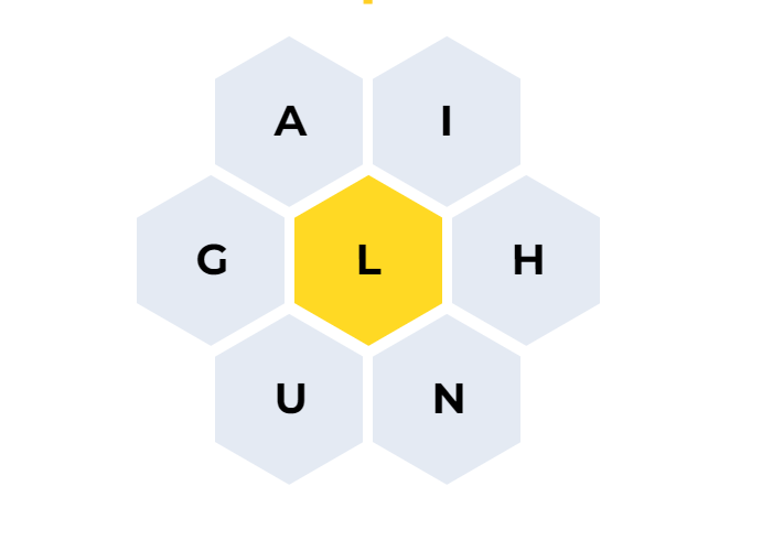 Letters arranged in a honeycomb pattern with L in the middle.